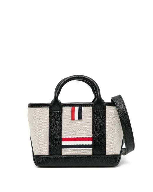 Thom Browne Black Striped Handle Tote Bag for men