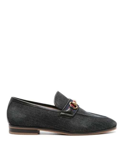 Gucci Black Horsebit-detail Denim Loafers for men