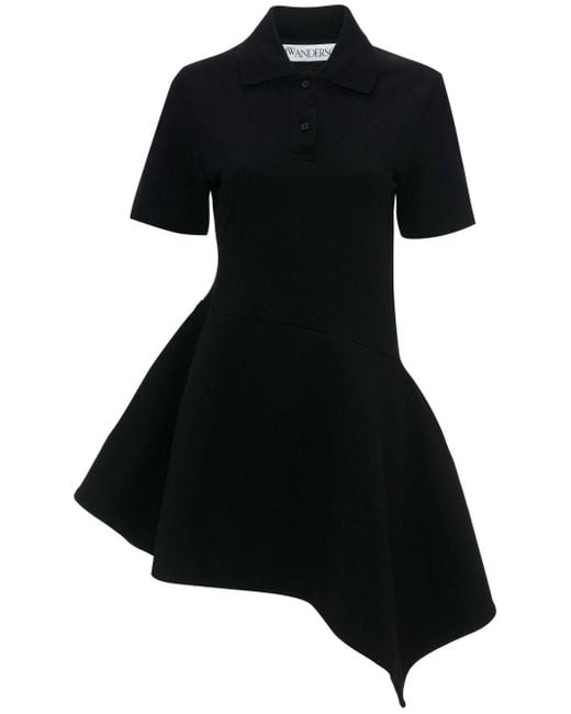 J.W. Anderson Black Polo-collar Cotton Asymmetric Dress