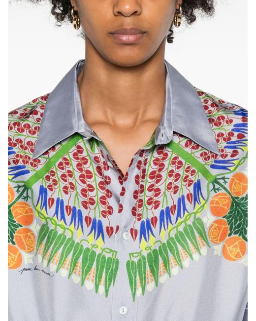 Pierre Louis Mascia White Floral-Print Long-Sleeve Shirt