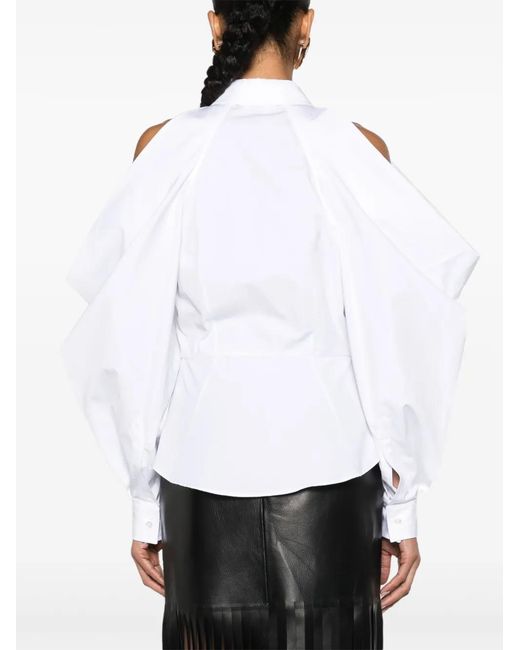 McQueen White Slashed Drape-Sleeve Shirt