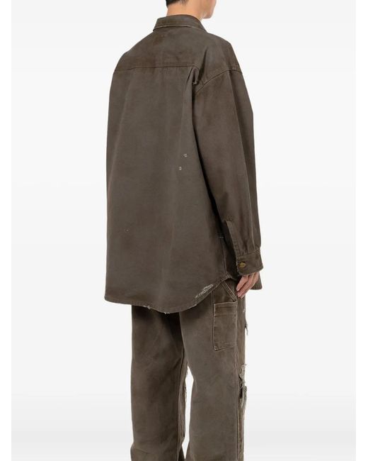 KAMIYA Brown Ripped-Detail Pocket Shirt for men