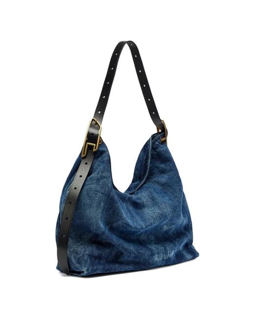 DIESEL Blue D-Line Hobo Denim Tote Bag