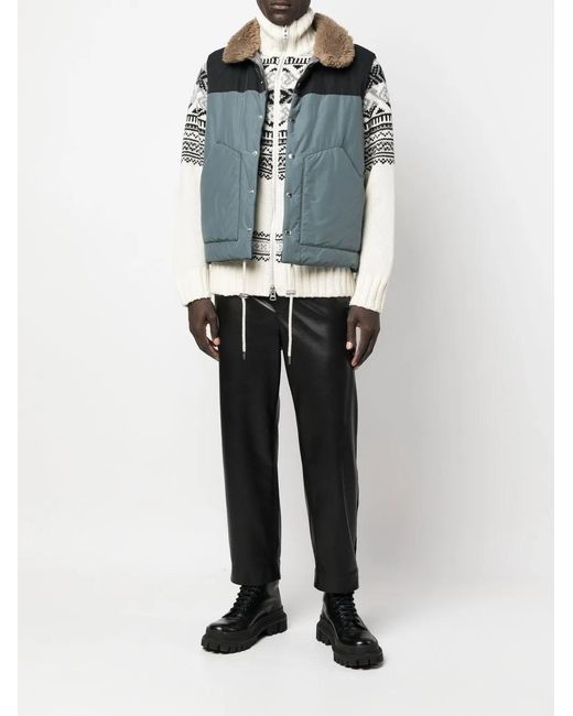 Sacai Blue Padded Shearling-Collar Jacket for men