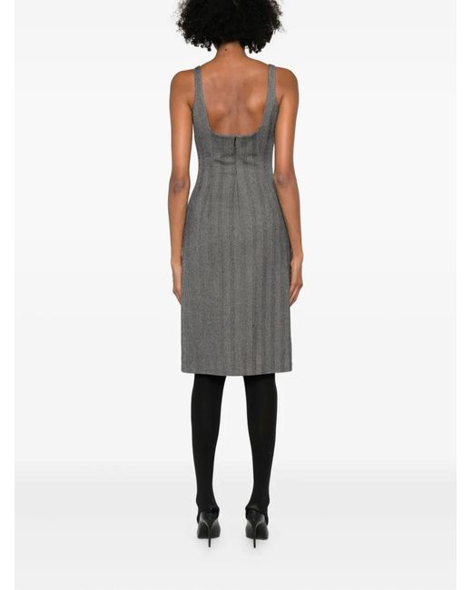 Ferragamo Gray Striped Pleated Midi Dress