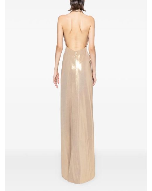 Nissa Natural Backless Lamé Maxi Dress