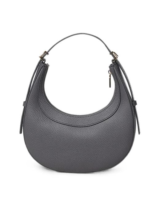 Coccinelle Gray Grained Leather Crescent Tote Bag