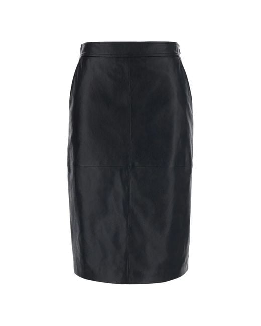 Max Mara Black Msttimore Leather Midi Skirt