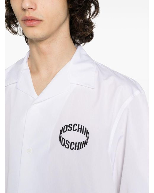 Moschino White Rubberised-logo Cotton Shirt for men