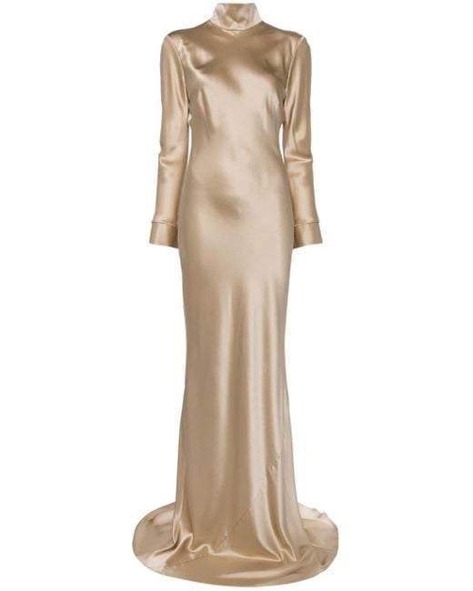 Michelle Mason Natural Long Sleeve Silk Gown