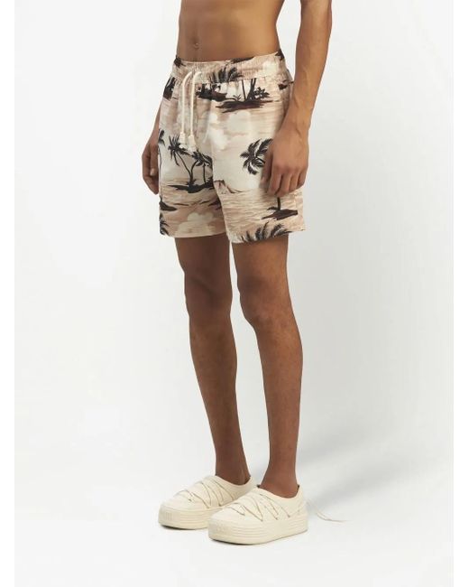 Palm Angels Natural Hawaiian Dream Drawstring Swim Shorts for men