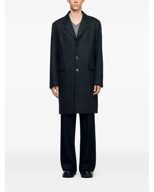 Sandro Black Wool Broadcloth Coat for men