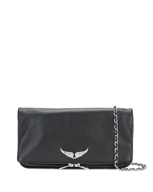 Zadig & Voltaire Leather Foldover Zipped Clutch in Black | Lyst