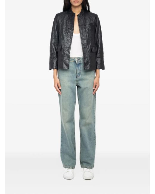 Zadig & Voltaire Black Veryn Crinkle Leather Blazer