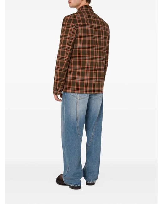 Moschino Brown Double-Breasted Checked Blazer for men