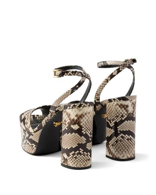 Prada White Sandales Ayers À Plateforme Imprimées Python