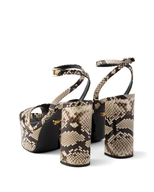 Prada White Sandales Ayers À Plateforme Imprimées Python