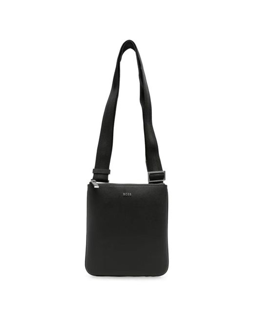 Boss Black Logo-Plaque Saffiano-Effect Shoulder Bag for men