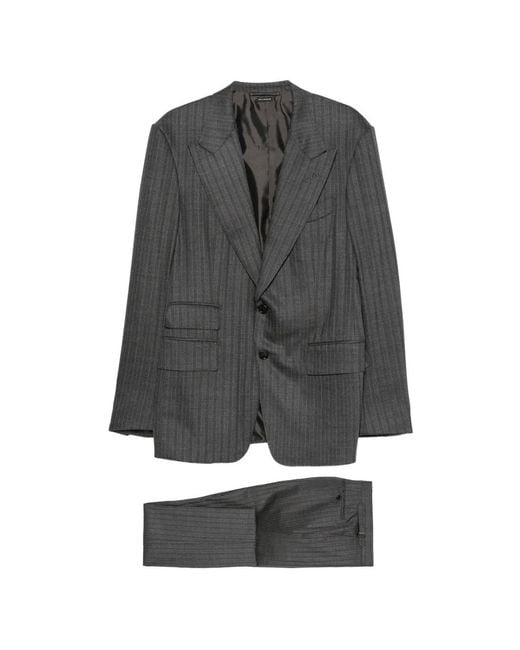 Tom Ford Gray Pinstripe-Pattern Buttoned Suit for men