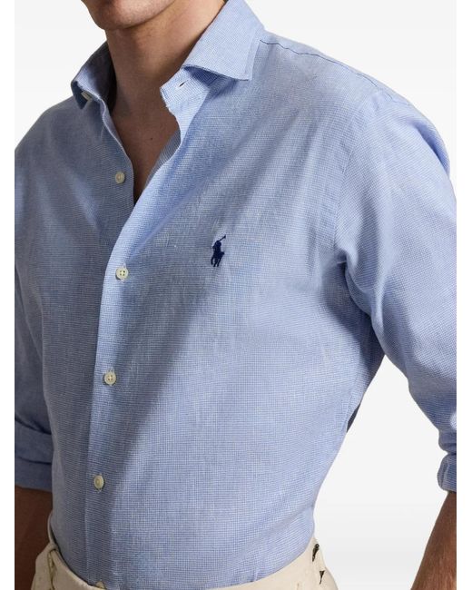 Polo Ralph Lauren Blue Embroidered-Logo Long-Sleeve Shirt for men
