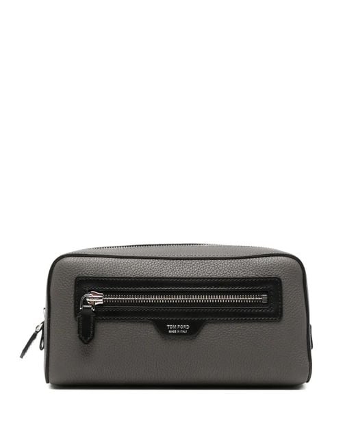 Tom Ford Black Logo-Plaque Pebbled Wash Bag for men