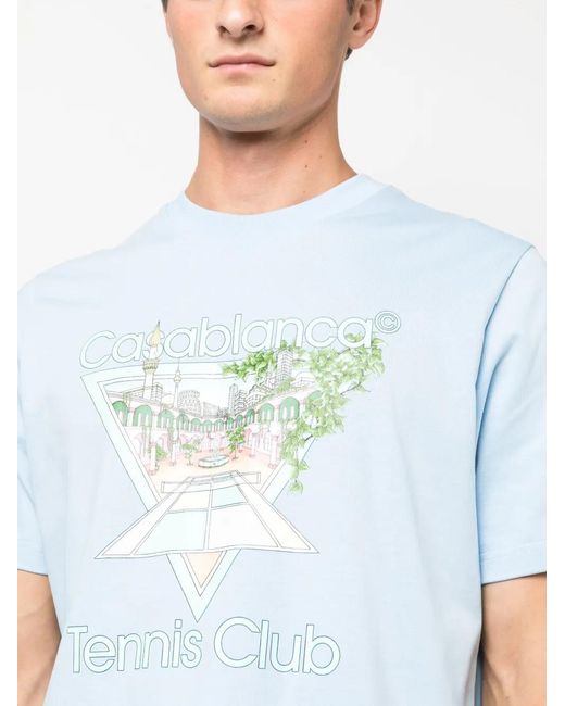 Casablanca Blue Tennis Club Pastelle Printed T-shirt for men