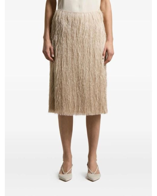 Peserico Natural Fringe-Detail Midi Skirt