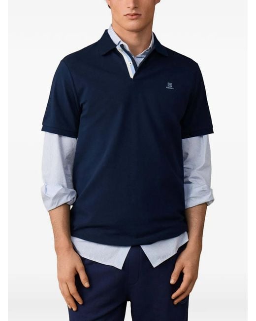 Hackett Blue Embroidered-Logo Short-Sleeve Polo Shirt for men