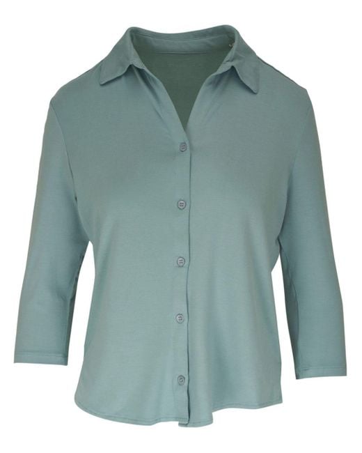 Majestic Filatures Green Three-quarter-sleeved Cropped Shirt