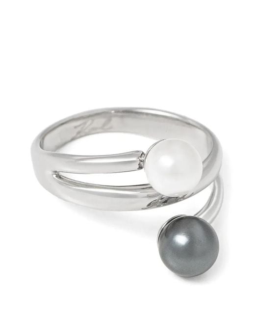 Karl Lagerfeld Metallic Faux-Pearl Open-Band Ring