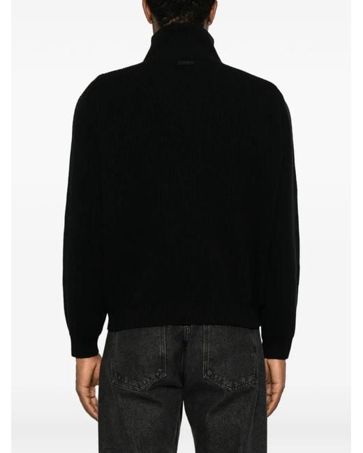 Saint Laurent Black Ribbed-Knit Crew-Neck Sweater for men