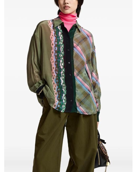 Essentiel Antwerp Green King Patchwork-Print Oversized Shirt