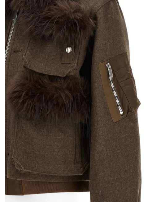 Sacai Brown Faux-Fur Wool Jacket