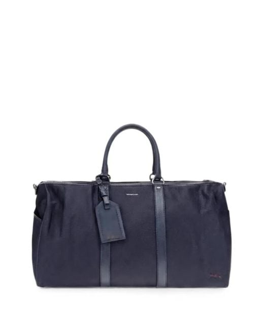 Kiton Blue Logo-Plaque Leather-Trim Holdall Bag for men