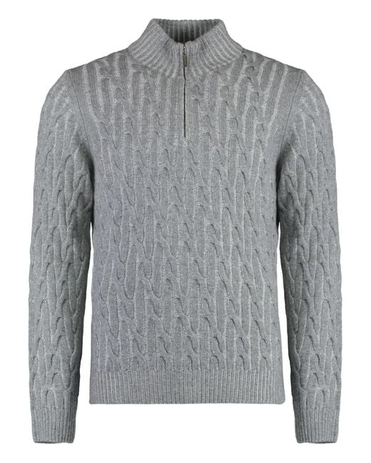 Moorer Gray Cable-Knit Half-Zip Sweater for men