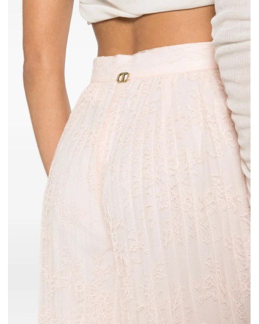 Twinset Pink Pleated Lace Palazzo Pants