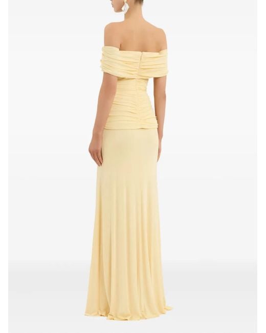 Rebecca Vallance Zaley Off-Shoulder Maxi-Jurk Met Split in het Metallic
