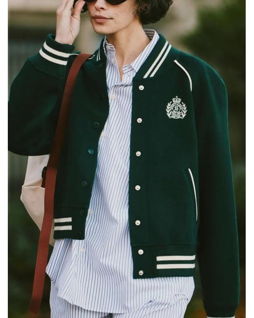 Sporty & Rich Green H&W Crest Varsity Jacket