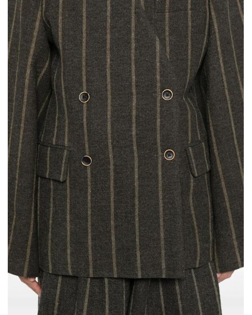 Uma Wang Green Striped Double-Breasted Blazer