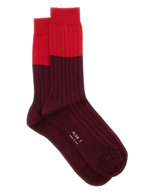 Plan C Red Two-Tone Ribbed Socks
