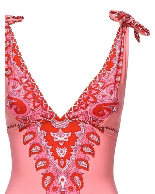 Etro Pink Paisley-Print Tie-Shoulder Swimsuit