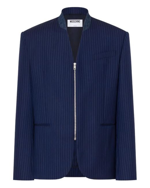Moschino Blue Pinstripe Zip Blazer for men
