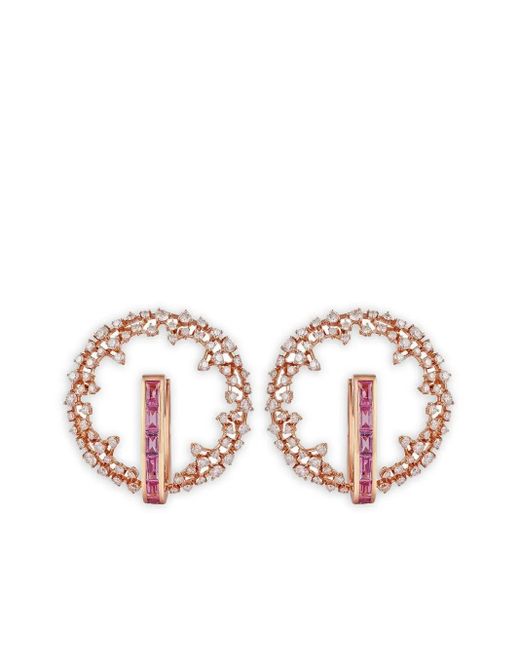 ANANYA White 18K Rose Diamond And Sapphire Hoop Earrings