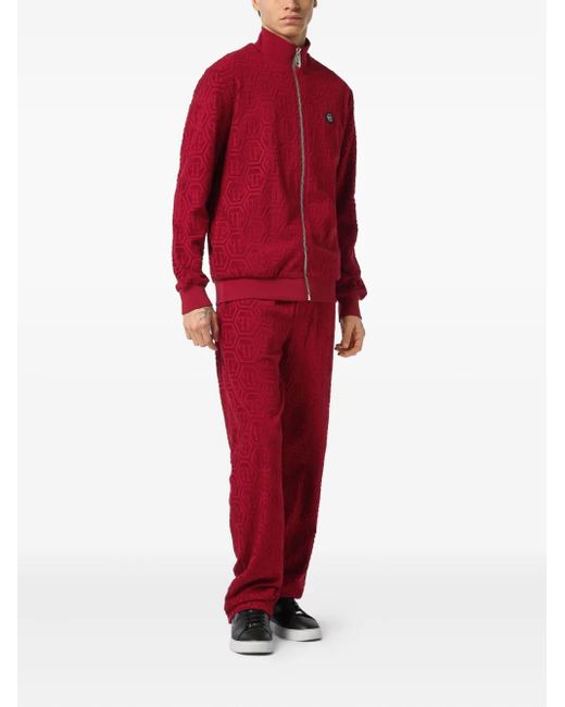 Philipp Plein Red Monogram-Jacquard Track Jacket for men
