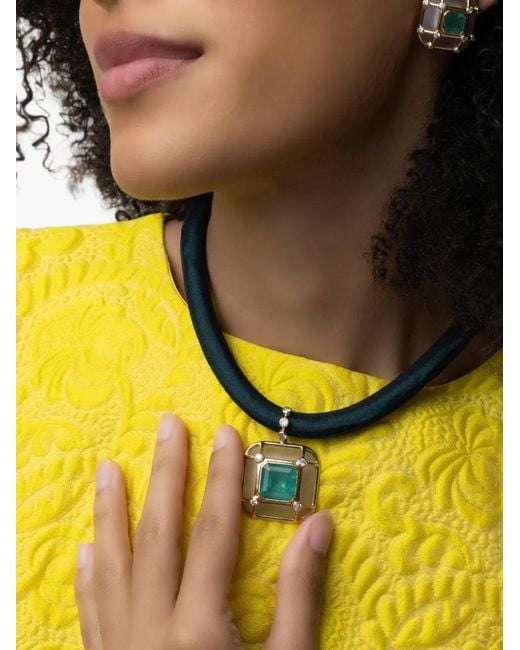 DENISE CASSOU Metallic Embelish Emerald Necklace
