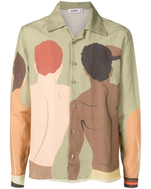 Amir Slama Green Graphic-Print Long-Sleeved Shirt for men