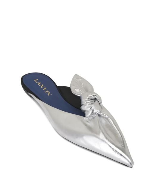 Lanvin White Knotted Pointed-Toe Mules