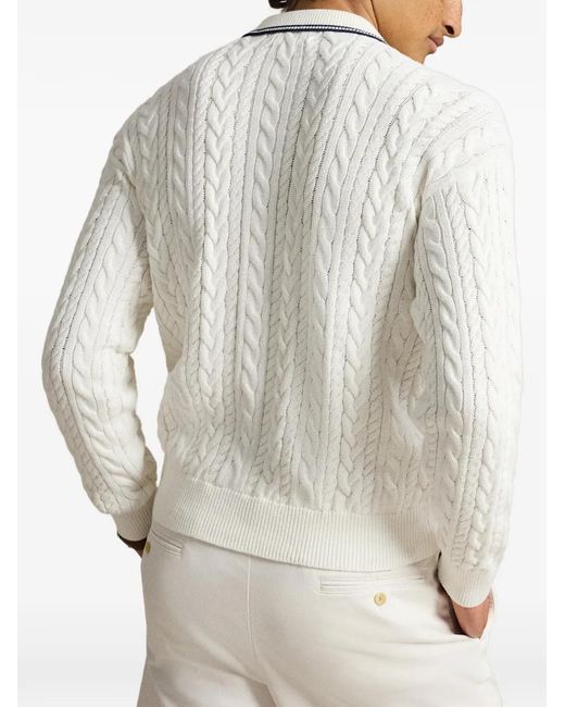 Polo Ralph Lauren White Cable-Knit Polo Sweater for men