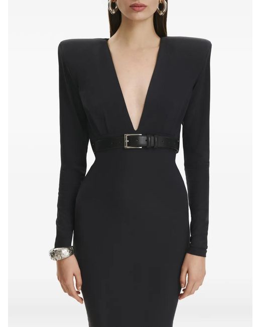 Vestiaire d'un Oiseau Libre Black V-Neck Belted Midi Dress