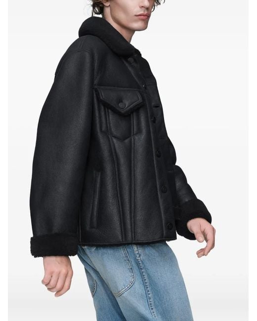 Maison Margiela Black Waxed Shearling Jacket for men